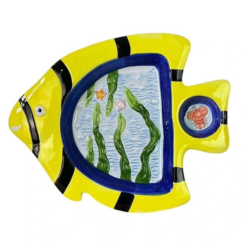 Tropical Angel Fish Design Dip Bowl Decorative Platter Tray 13 Inches